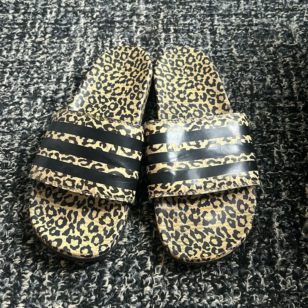 COPY - Rubber Cheetah Print Adidas Slides Size 8